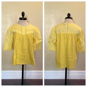 J Crew Puffed-Sleeve Woven Lace Top Vivid Yellow Size Medium